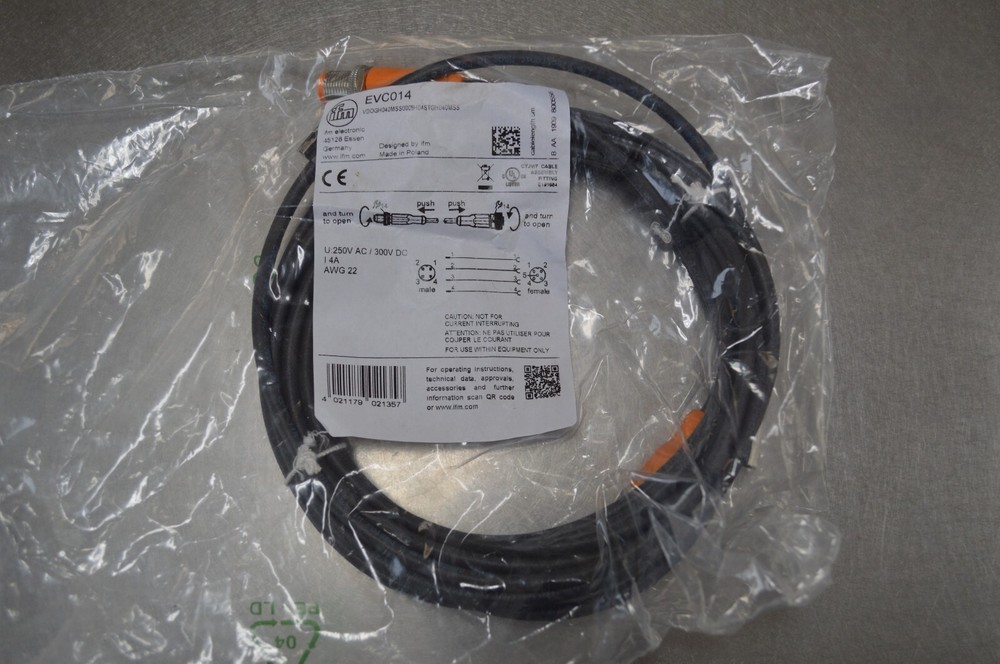 EVC014 Ifm Electronic Connection Cable Straight Female To Male, M12, 5m, AWG 22