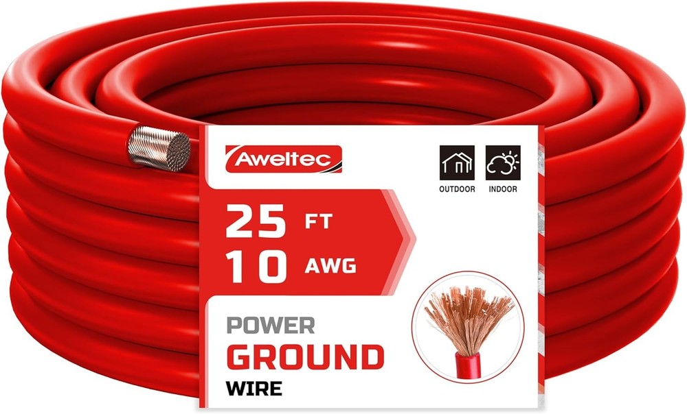 10 Gauge Wire, 25 Feet Red Power Ground Cable, Primary 10 Gauge,