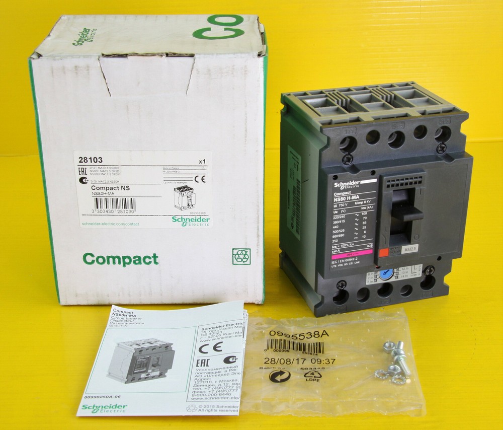 Schneider 28103 Circuit Breaker NS80H-MA 415VAC 80A 70kA MA12.5A Trip