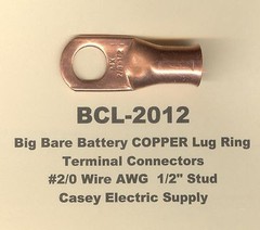 2 Big Bare Battery COPPER Ring Lug Terminal Connectors #2/0 Wire Gauge 1/2″ Stud
