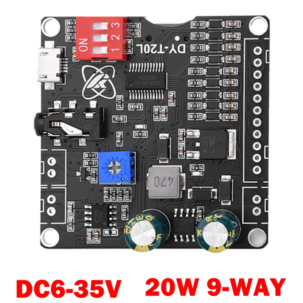 20W 9 Way MP3 Player Voice Playback Module DC6V-35V D-class Custom Audio Board