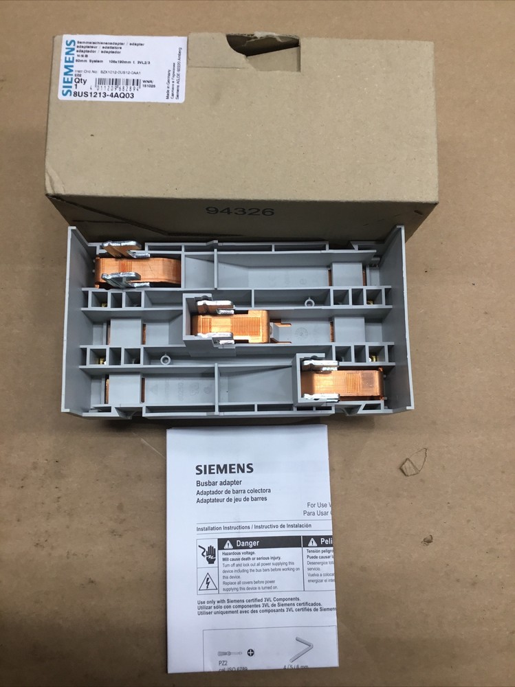 Siemens 8US1213-4AQ03 60mm Busbar Adapter 600VAC 150A, #1079k24iac