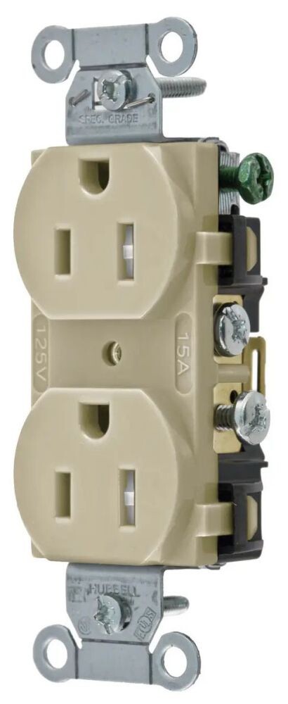 Hubbell CR151TR, 125 V, 15 A, 5-15R, Ivory, Commercial, Duplex Receptacle, 1 pc