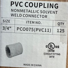 3/4″ PVC Standard Coupling for Sch 40 Rigid NM Conduit UL Listed 50 pc