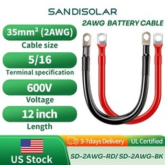 2 AWG Gauge Custom Battery Cable Copper Car Solar Power Wire Inverter Welding