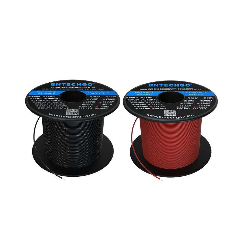 BNTECHGO 26 Gauge Silicone Wire Spool Red and Black Each 1000ft Flexible 26 A…
