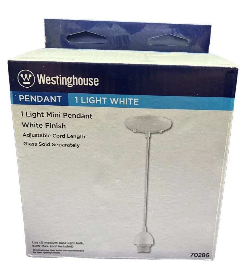 Westinghouse 1 Light Mini Pendant White Finish, Adjustable Cord Length, 70286