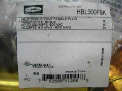Hubbell HBL300FBK Single Pole Female Plug 300 Amp 600 Volt 6-2/0 Gauge Cable