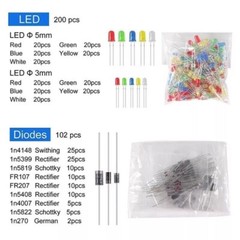 Electronic Component Kit Assortment Capacitors LEDs Transistors Resistors DC PCB