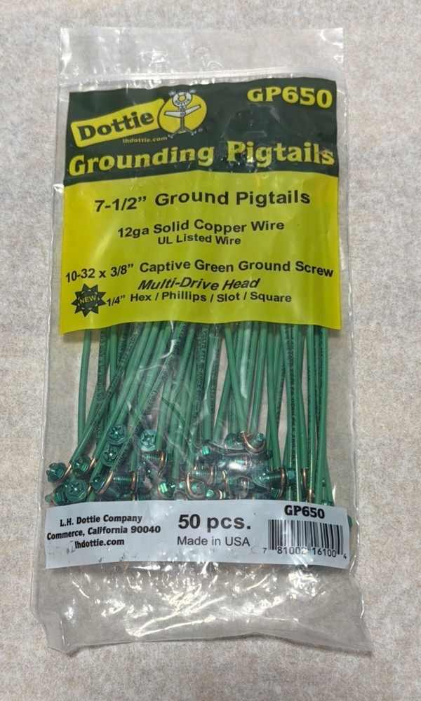 Dottie GP1050 10-1/2″ Ground Pigtails 12 Ga Solid Copper Wire, Lot of 50