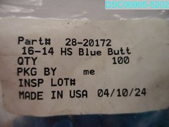 QTY=100: 28-20172 Butt Connector 16-14 Gauge Blue