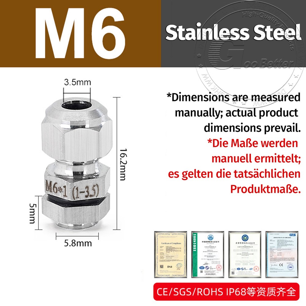 Cable Gland IP68 Waterproof Stainless Steel Compression M6-M100 PG7-PG63 G1/4-G3