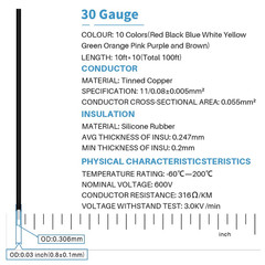 30 Gauge Silicone Wire Kit 10 Color Each 10 Ft Flexible 30 AWG Stranded Tinned C