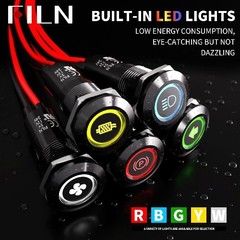 2Pcs LED Indicator Light Metal 180 Symbols 12V 24V Blue LED Light IP67