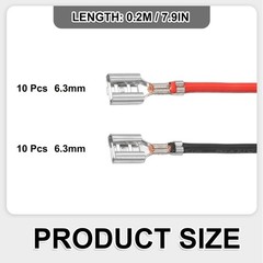 20Pcs Female Spade Crimp Terminal 6.30mm 20cm Wires, Red/Black