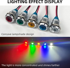 5Pcs 12V 24V 110V AC DC 8mm 5/16 Inch Metal LED Indicator Light Size: 8mm（12V）