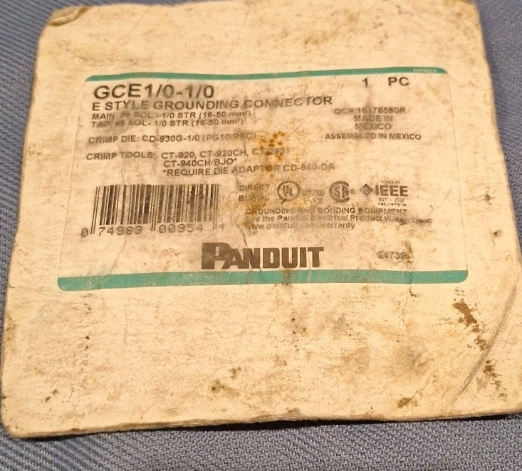 PANDUIT GCE1/0-1/0 E Style Grounding Connector NEW # 6 SOL-1/0