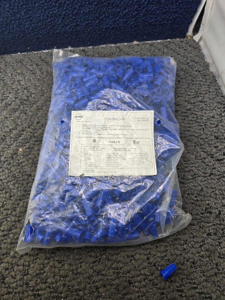 (QTY 1,000) Molex 19160-0040/TL-B Blue Twist Lock Nut Wire Connectors 22-14 AWG