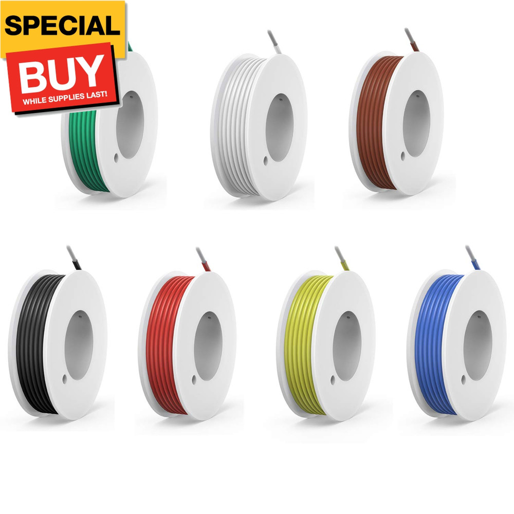 30 awg Silicone Electrical Wire Cable 7 Colors (65.6ft Each) 30Gauge Hookup Wire