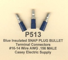 50 Blue Insulated SNAP PLUG BULLET Terminal Connector 16-14 Wire Gauge .156 MALE