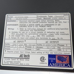 AC Tech Q12010A-KM1 200/240VAC 7.5kW 0-120Hz Variable Speed AC Motor Drive
