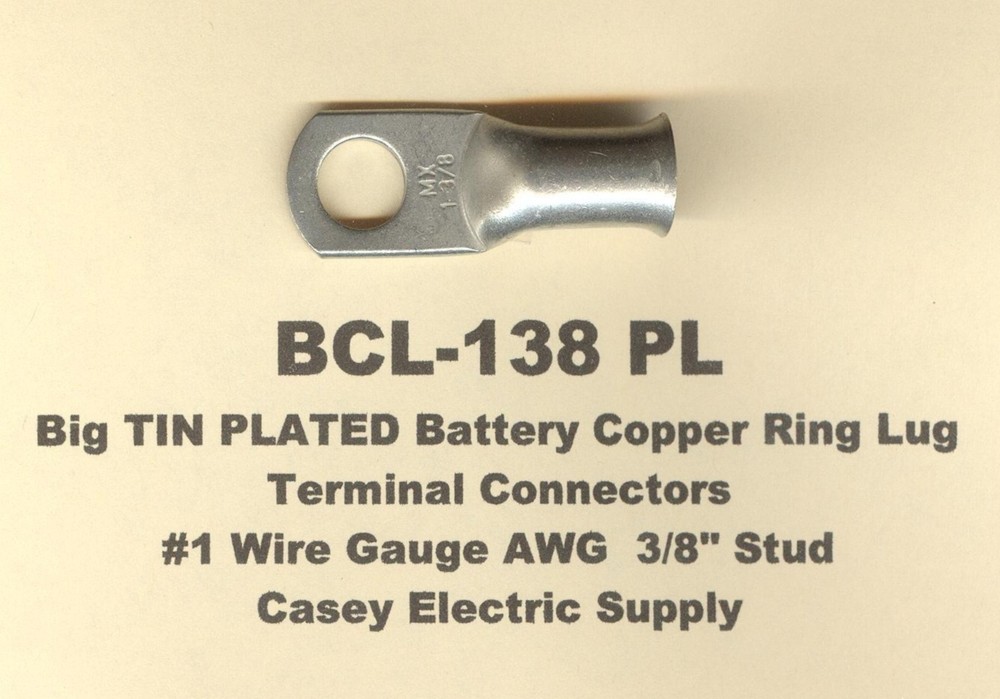 10 TIN PLATED Big Battery Copper RING Lug Terminal Connector #1 Wire Gauge 3/8″
