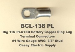 10 TIN PLATED Big Battery Copper RING Lug Terminal Connector #1 Wire Gauge 3/8″