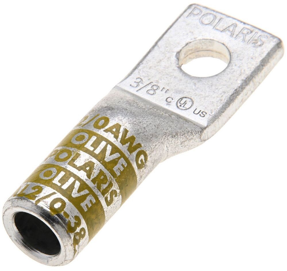 Polaris AL2/0-38, 2/0 AWG, 3/8″ Stud, Aluminum, 1-Hole, Compression Lug, 1 pc