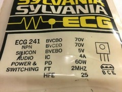 Sylvania ECG 241 NPN Silicon Audio Power & Switching 60w 2MHZ Component