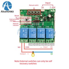 DC7-32V/AC85-250V 1/2/4Channel Smart WiFi Bluetooth Wireless Relay Switch Module