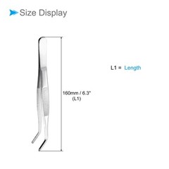Tweezers, 160mm Length, Stainless Steel Curved Blunt Serrated Tip Tweezer