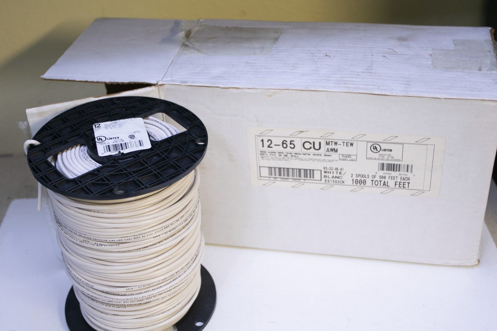 White TEW MTW 12awg 65/30 600v PVC Wire 500 Ft