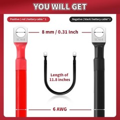 6 AWG Battery Cable Set 11.8″ M8 Ring Terminal Pure Copper Marine Car RV Boat