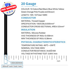 20 AWG Silicone Wire 10 Color Kit – 100Ft, Tinned Copper, Flexible