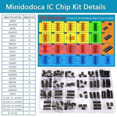 173 Piece IC Chip Assortment Kit with 12 Sockets and IC Plier for Electronics