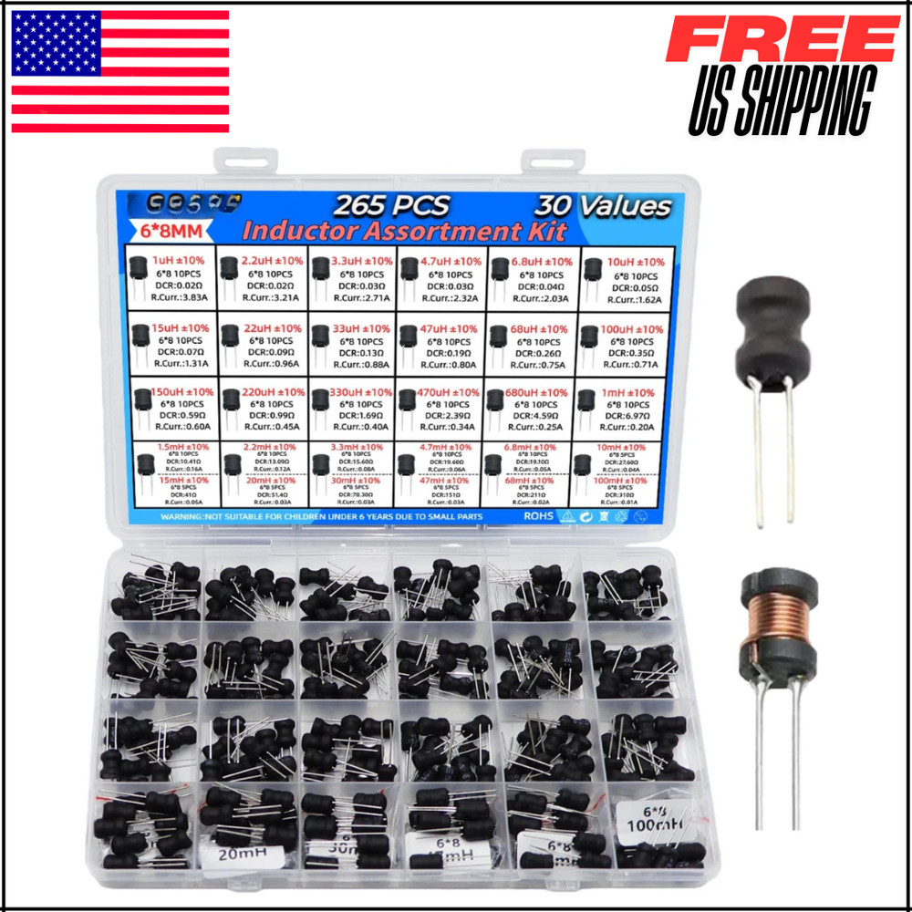 Inductor Assortment Kit from 1uH-100mH 6 * 8mm Power Choke 30 Values 265PCS