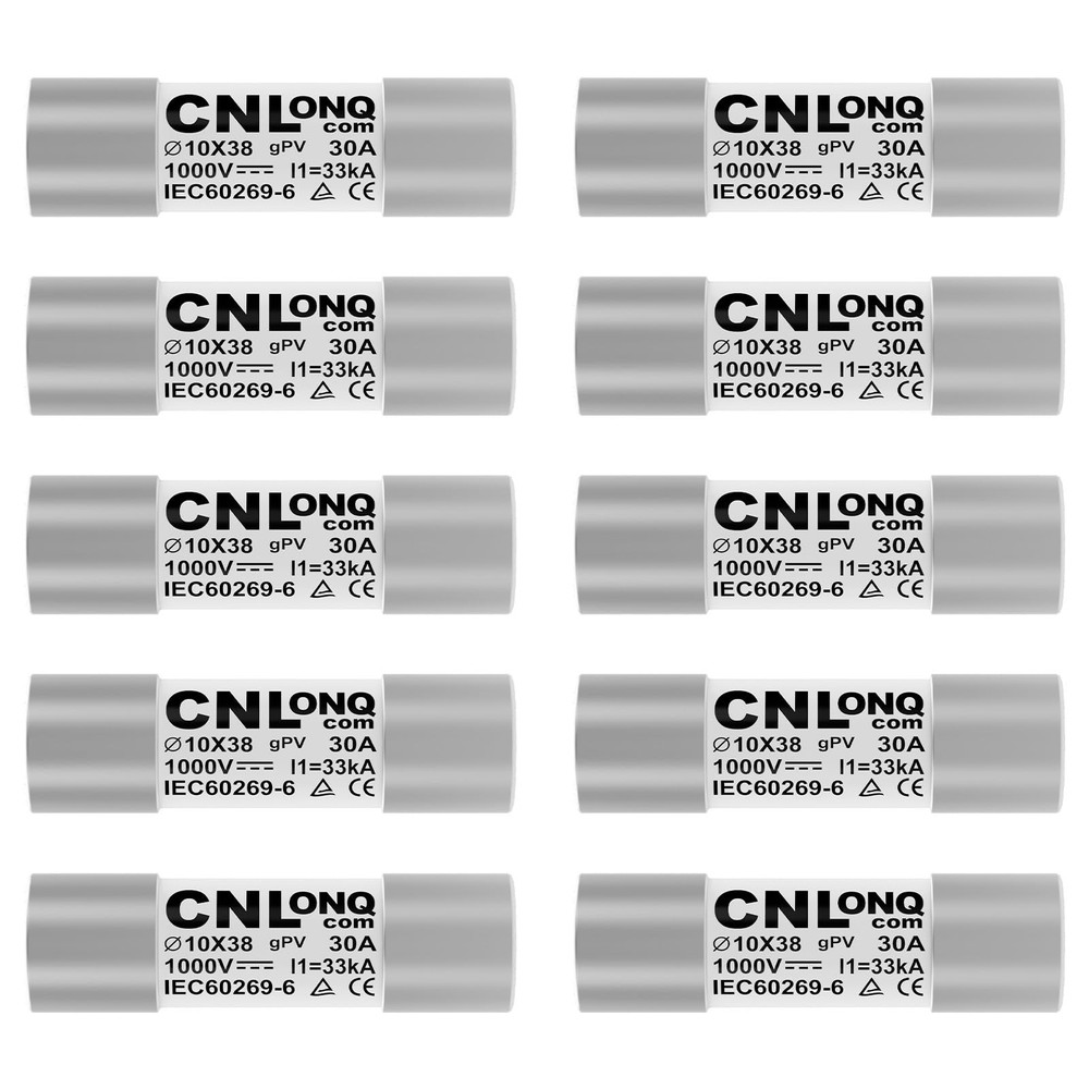 10 PCS 30A 1000V DC 10x38mm PV Fuse Link 33kA Capacity Solar Combiner Box