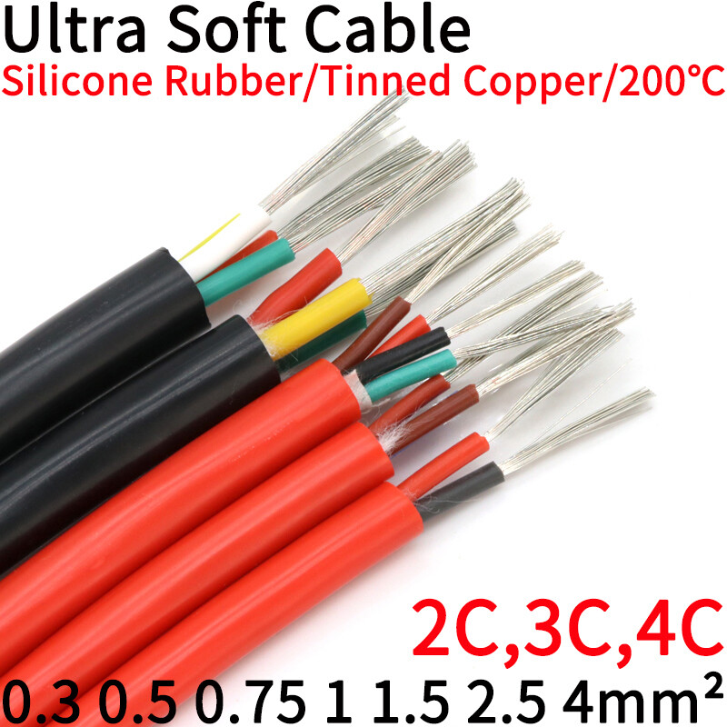 Ultra Flexible Silicone Tinned Copper Wire Electric Cable 2 3 4 Cores Black Red