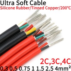 Ultra Flexible Silicone Tinned Copper Wire Electric Cable 2 3 4 Cores Black Red