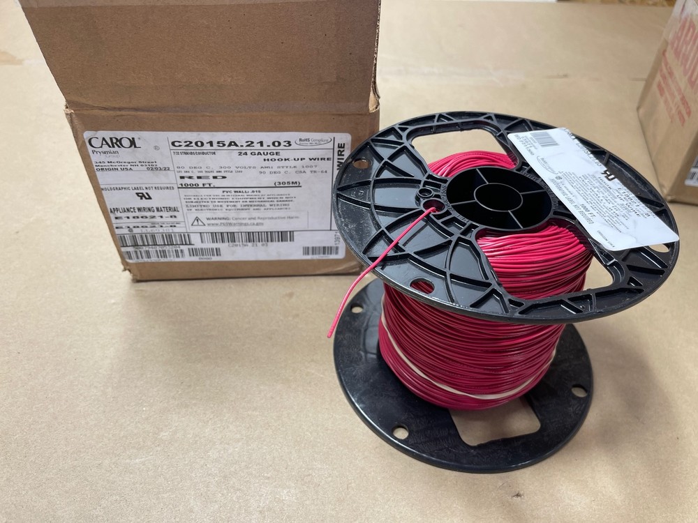 1000ft 24AWG Appliance Hook-Up Wire Cable 7/32 Strands/Conductor – RED