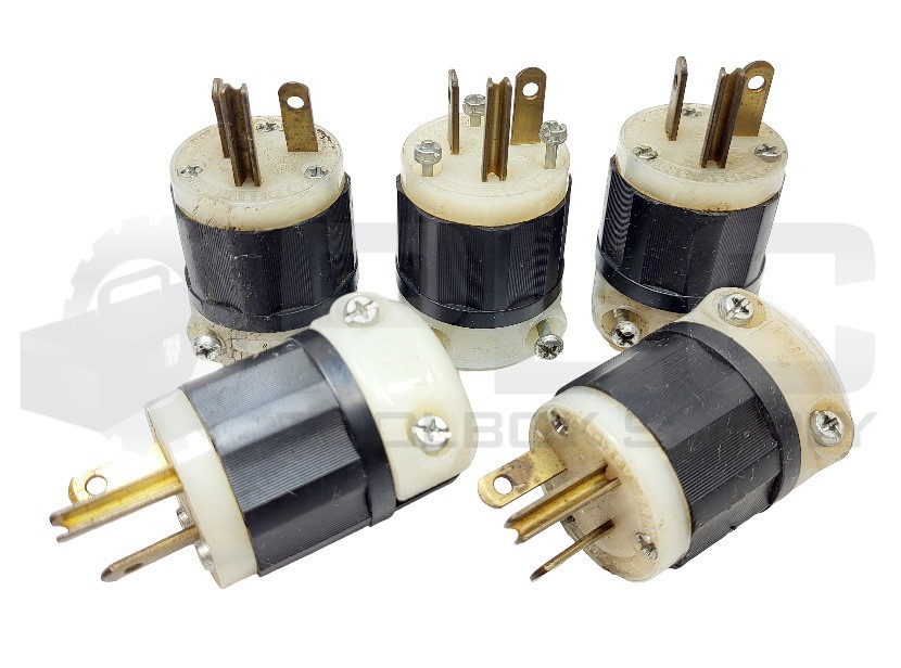 LOT OF 5 LEVITON 5366-C INDUSTRIAL ELECTRICAL PLUG 20 AMP 125V, BLACK/WHITE