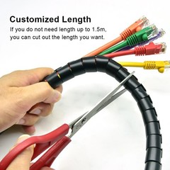 4.92Ft 0.6″ (1.5M) Spiral Cable Zip Wire Wrap Tube Computer Manage Cord Black