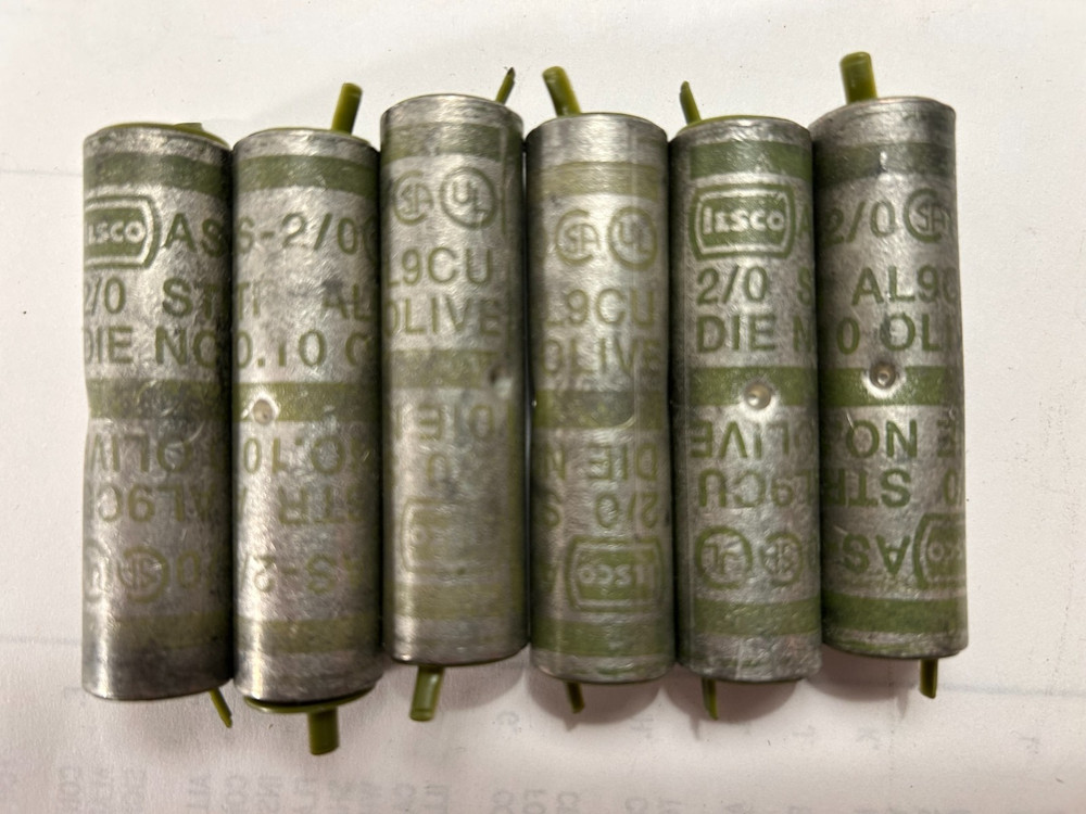 LOT OF 6 Ilsco AS-2/0 2/0 AWG Aluminum Compression Sleeves DIE NO. 10 Olive