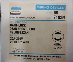 Arrow Hart 7102N Hart-Lock L2-20P 20A 250V Dead Front Plug – Lot of 2