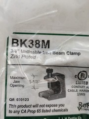 Dottie BK38M 3/8 in Malleable Iron Beam Clamp Bolt Size 1/2 X 1-1/2 Zinc Plated