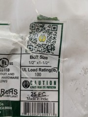 Dottie BK38M 3/8 in Malleable Iron Beam Clamp Bolt Size 1/2 X 1-1/2 Zinc Plated