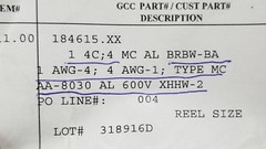 General Cable 1-1-1-1-4 Stabiloy MC Metal Clad AL XLPE Building Wire /5ft