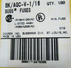 15 Bussmann AGC-V-1/16 Fast Acting Fuse Solder 1/16 Amp Glass Electrical Circuit
