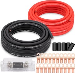 4 Gauge Wire Copper Clad Aluminum CCA 50FT Black/Red with 4ga W/ fuse block