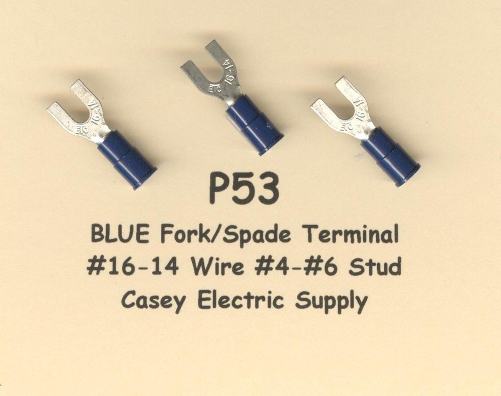 50 BLUE Insulated FORK Spade Terminal Connector #16-14 Wire Gauge AWG #6 Stud